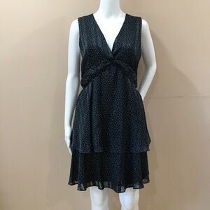 Banana Republic fit&flare Dress Womens Navy Polka Dot Ruffle Twist